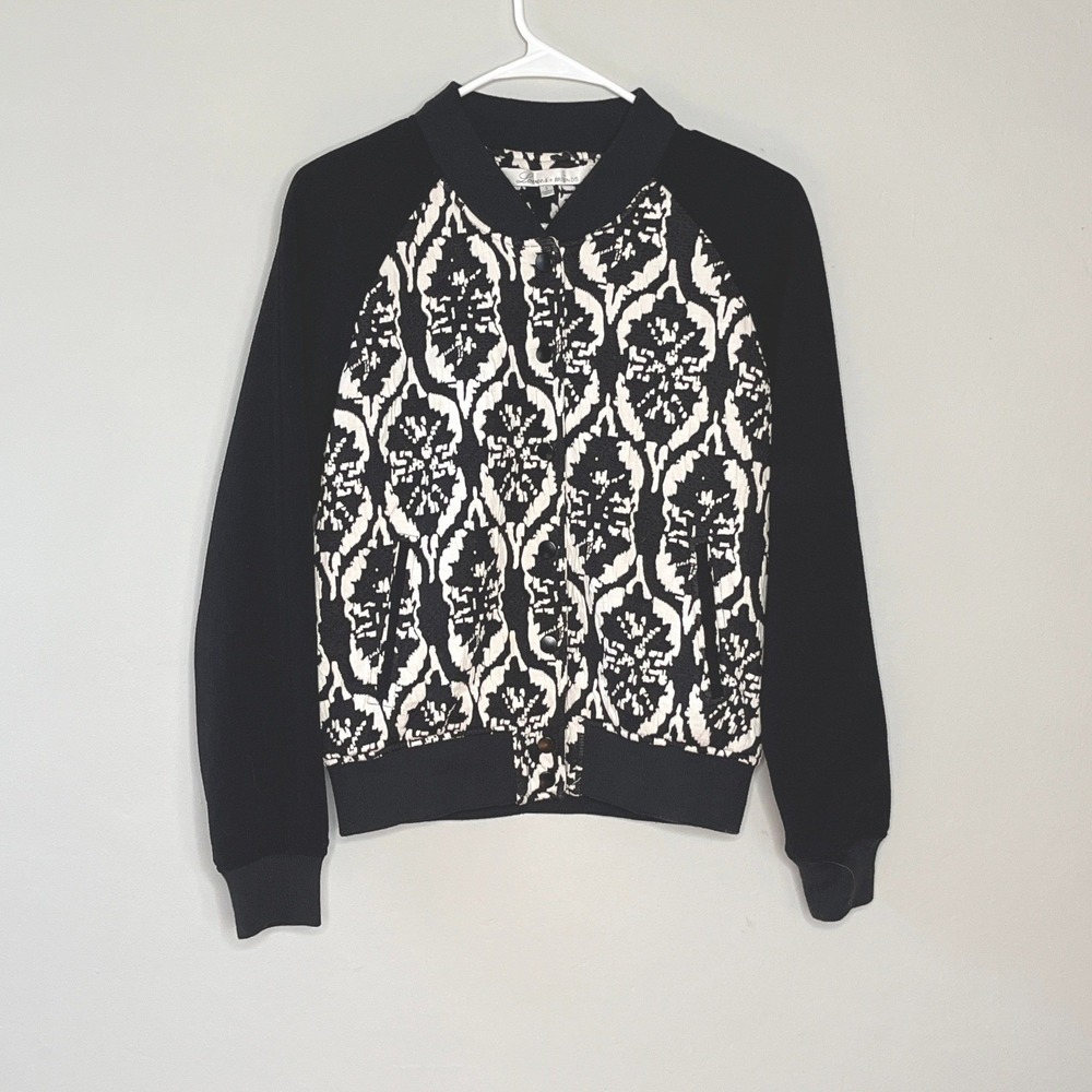 Lovers + Friends Bomber Jacket Black White Geometric Jacquard Casual Chic Street